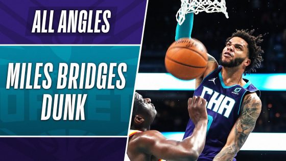 LeBron James reacts to Miles Bridges’ epic dunk over Clint Capela
