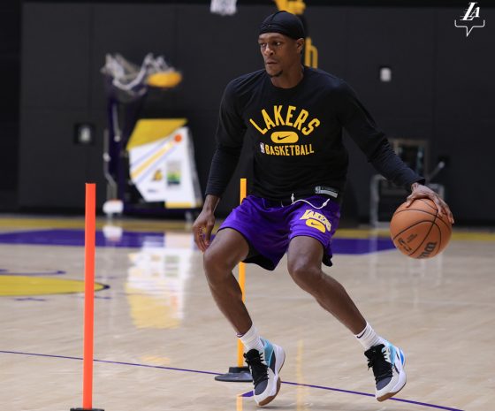 Rajon Rondo in the gym working out in Lakers gear