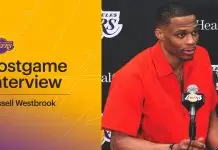 Russell Westbrook reacts to Lakers losing to Bulls