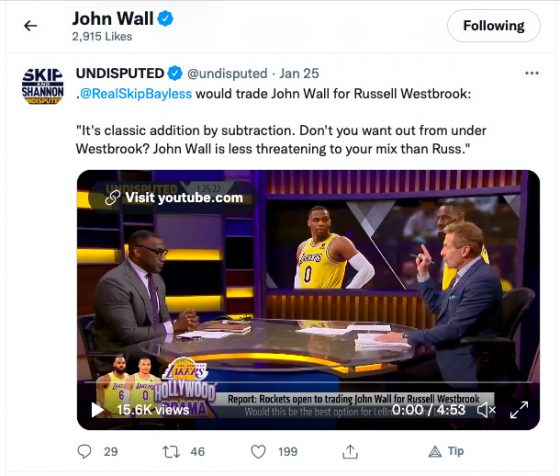 John Wall caught liking tweet advocating for his trade to Lakers for Russell Westbrook