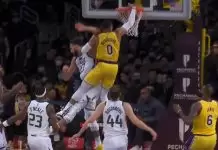 Rudy Gobert reacts to Russell Westbrook posterizing him