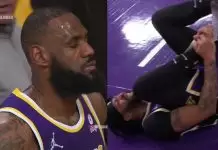 LeBron James reacts to Anthony Davis’ injury vs. Jazz