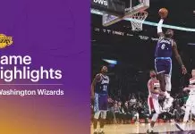 LeBron James reacts to scoring 50 points vs. Wizards.