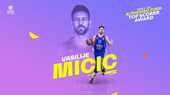 Turkish Airlines EuroLeague 2021-22 Alphonso Ford Top Scorer Trophy winner: Vasilije Micic, Anadolu Efes Istanbul