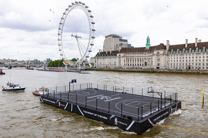 Hennessey's full-size floating basketball court