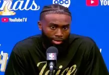Jaylen Brown on him and Jayson Tatum playing defense