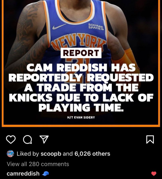 Cam Reddish refuted a report that he wants out of the Knicks