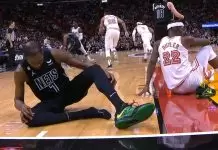 Kyrie Irving reacts to Kevin Durant’s knee injury