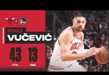 Zach LaVine reacts to Nikola Vucevic dropping 43 points vs. Warriors