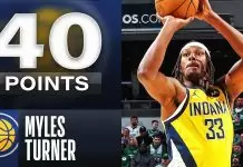 Myles Turner reacts to his 40-point game