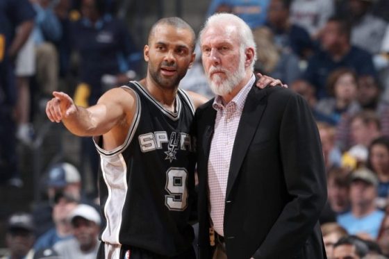 Tony Parker reacts to being inducted into the basketball HOF