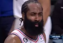 James Harden reacts to his ejection vs. Nets
