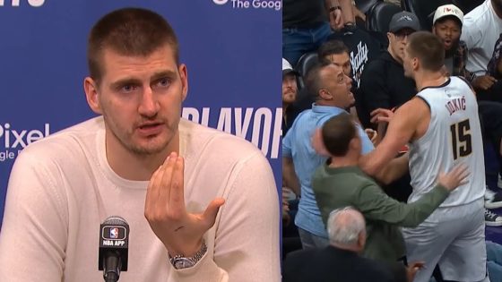 Nikola Jokic reacts to his scuffle with Suns owner
