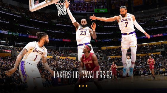 Russell, James, Davis power Lakers to dominant win over Cavaliers