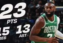 Jaylen Brown records triple-double as Celtics spoil Kristaps Porzingis’ Warriors debut