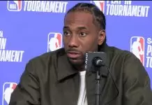 Kawhi Leonard reacts after Clippers’ play-in loss to Warriors