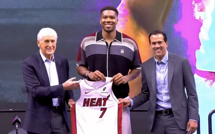 Pat Riley, Giannis Antetokounmpo, Erik Spoelstra